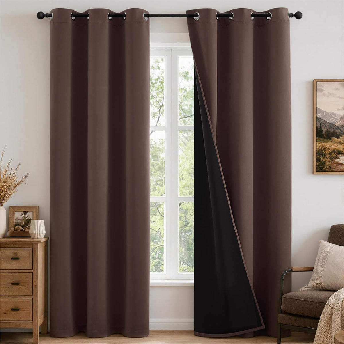 MIULEE Dark Brown 100% Blackout Curtains for Bedroom 90 Inch Long 2 Panels