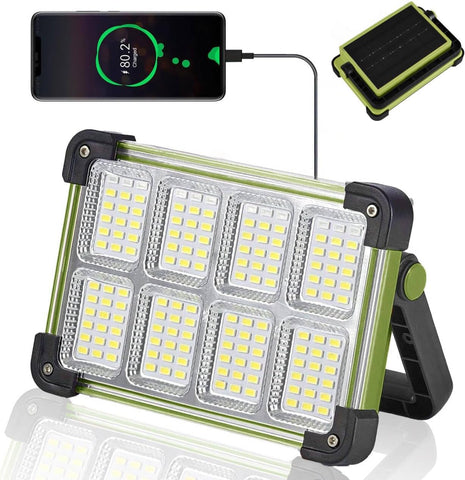 YXQUA 150W Solar Rechargeable Work Light, 180 LED 12000LM Work Light with Stepless dimming, Digital Display Flood Light with Stand,USB Output Outdoor Working Light for Emergency Mechanic