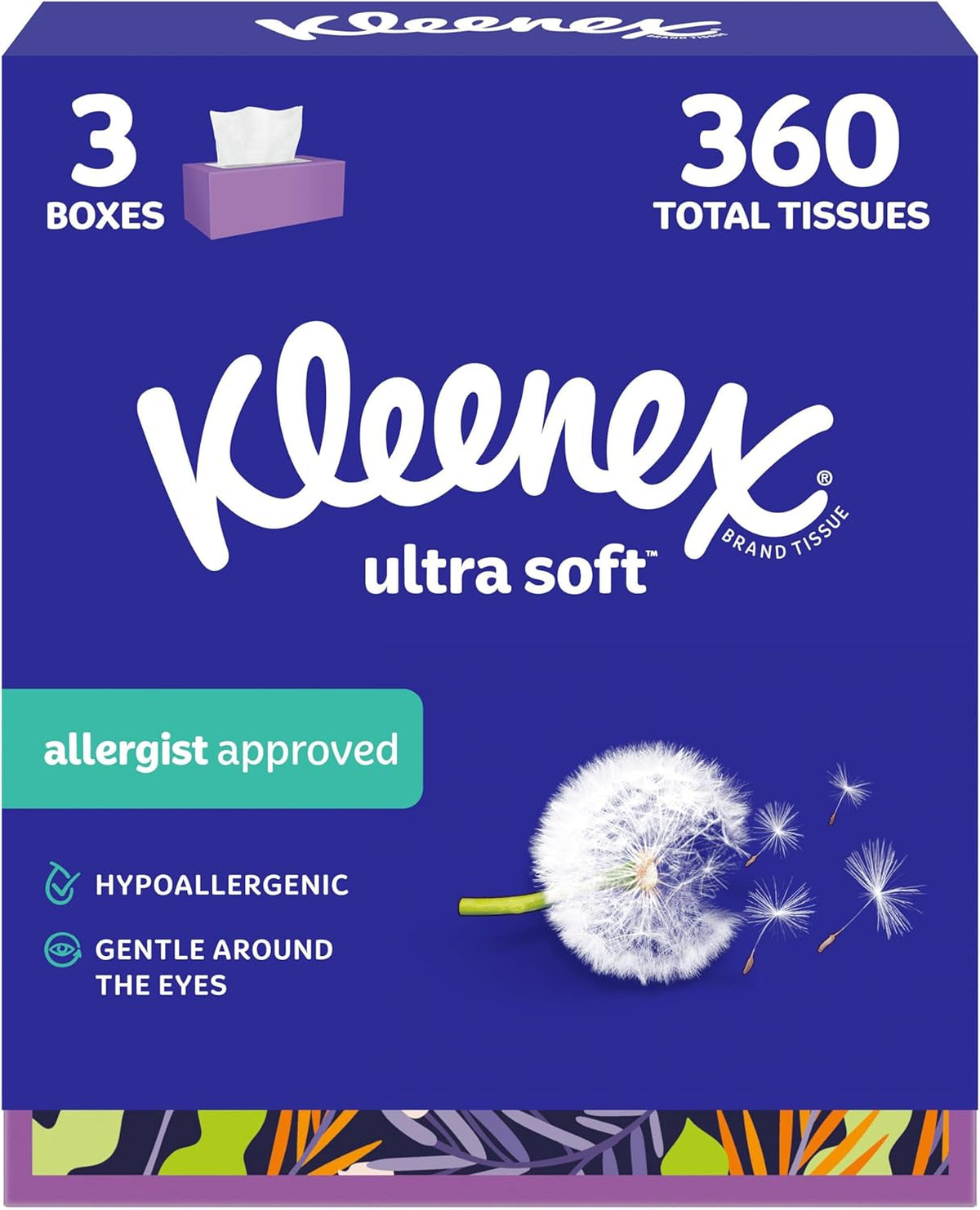 Kleenex Ultra Soft Facial Tissues, 3 Flat Boxes, 120 Tissues per Box