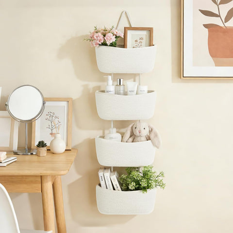 Dahey Over The Door Hanging Basket Storage 4-Tier Woven Wall Basket, White
