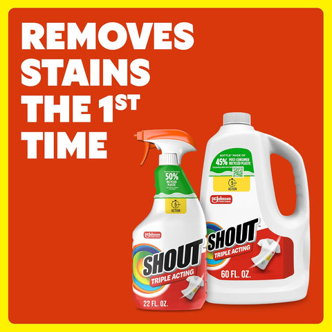 Shout Active Enzyme Laundry Stain Remover Spray for Clothes, Triple-Acting Formula Clings, Penetrates, and Lifts Tough & Everyday Stains - Prewash Refill 60oz (1.7L)