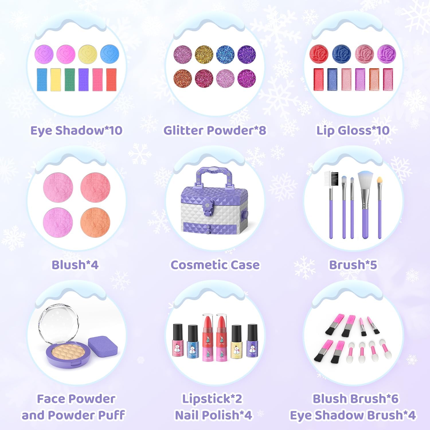 56 Pcs Kids Makeup Set for Girls, Washable Real Cosmetic Toddler Makeup Kit