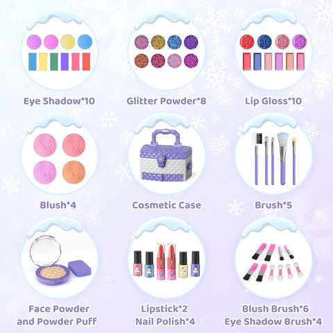 56 Pcs Kids Makeup Set for Girls, Washable Real Cosmetic Toddler Makeup Kit