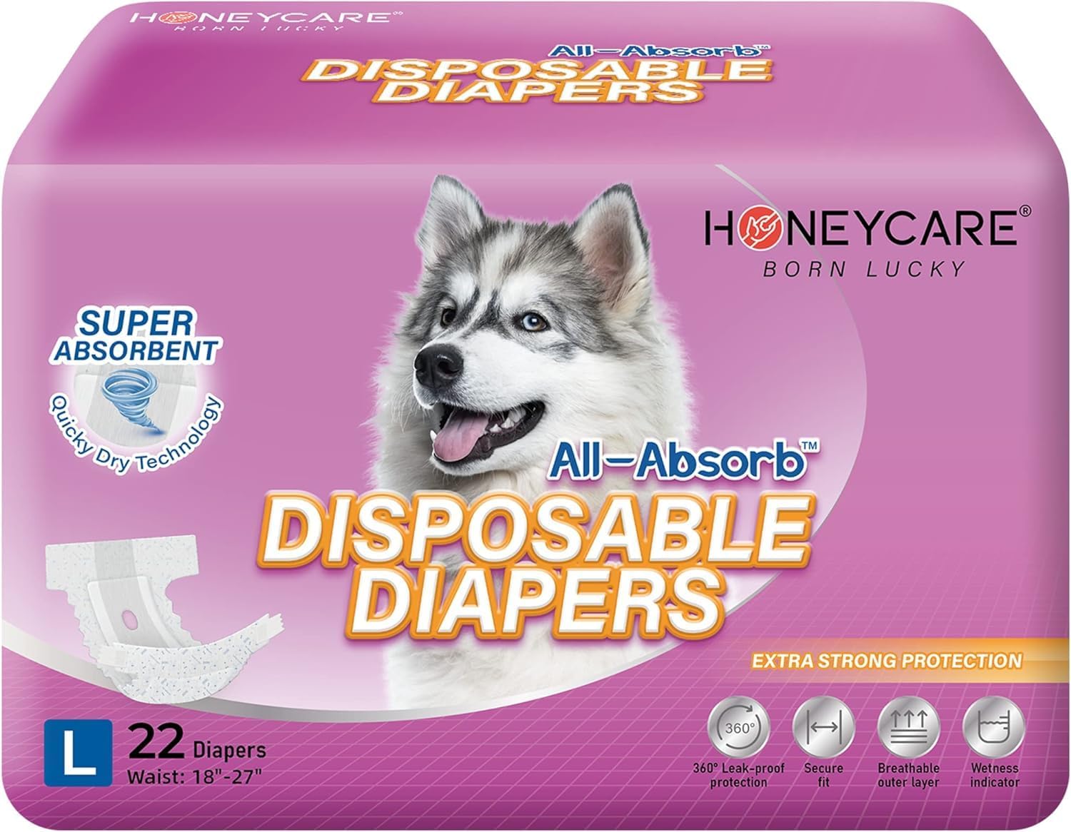 HONEY CARE All-Absorb Disposable Dog Diapers XL Size, Improved Bigger Size, 12 Count, Super Absorbent, Breathable, Wetness Indicator