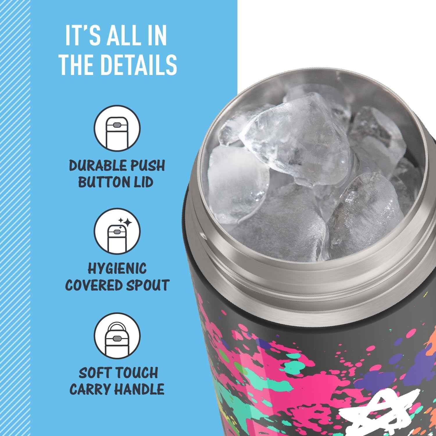 THERMOS FUNTAINER Water Bottle with Spout, 16oz, Graffiti Girl