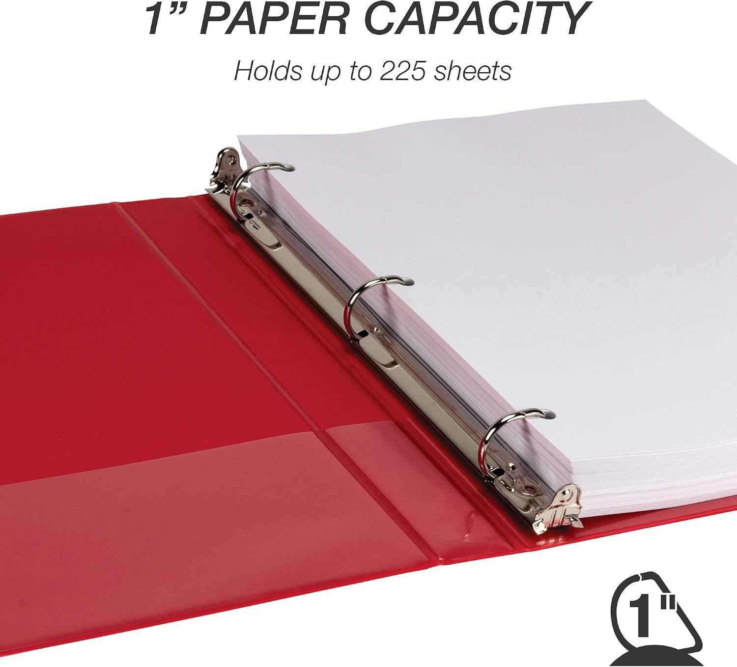 Samsill Durable 1 inch 3 Ring Binder, D Ring Binder, 100% Recycled Chipboard, Red, 12 Pack