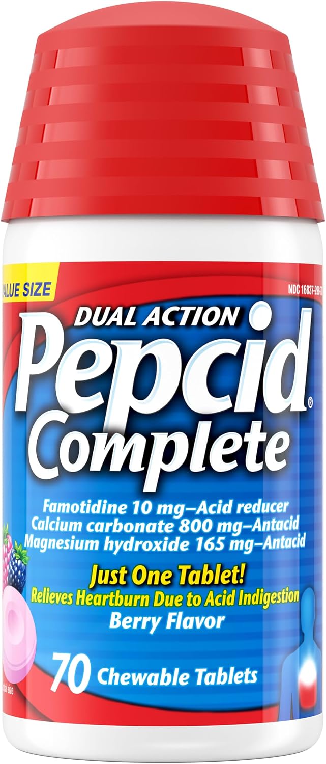 Pepcid Complete Acid Reducer + Antacid Chews, 10mg Famotidine, Berry, 70 Ct