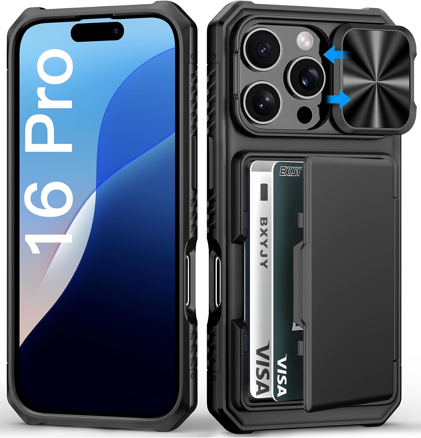 BXYJY for iPhone 16 Pro Case Wallet, Credit Card Holder (4-5 Cards), Black