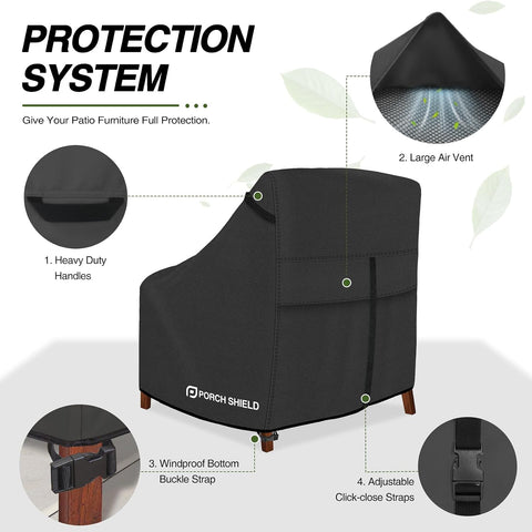 Porch Shield Waterproof Patio Chair Cover 2 Pack 34W x 37D x 36H in, Black