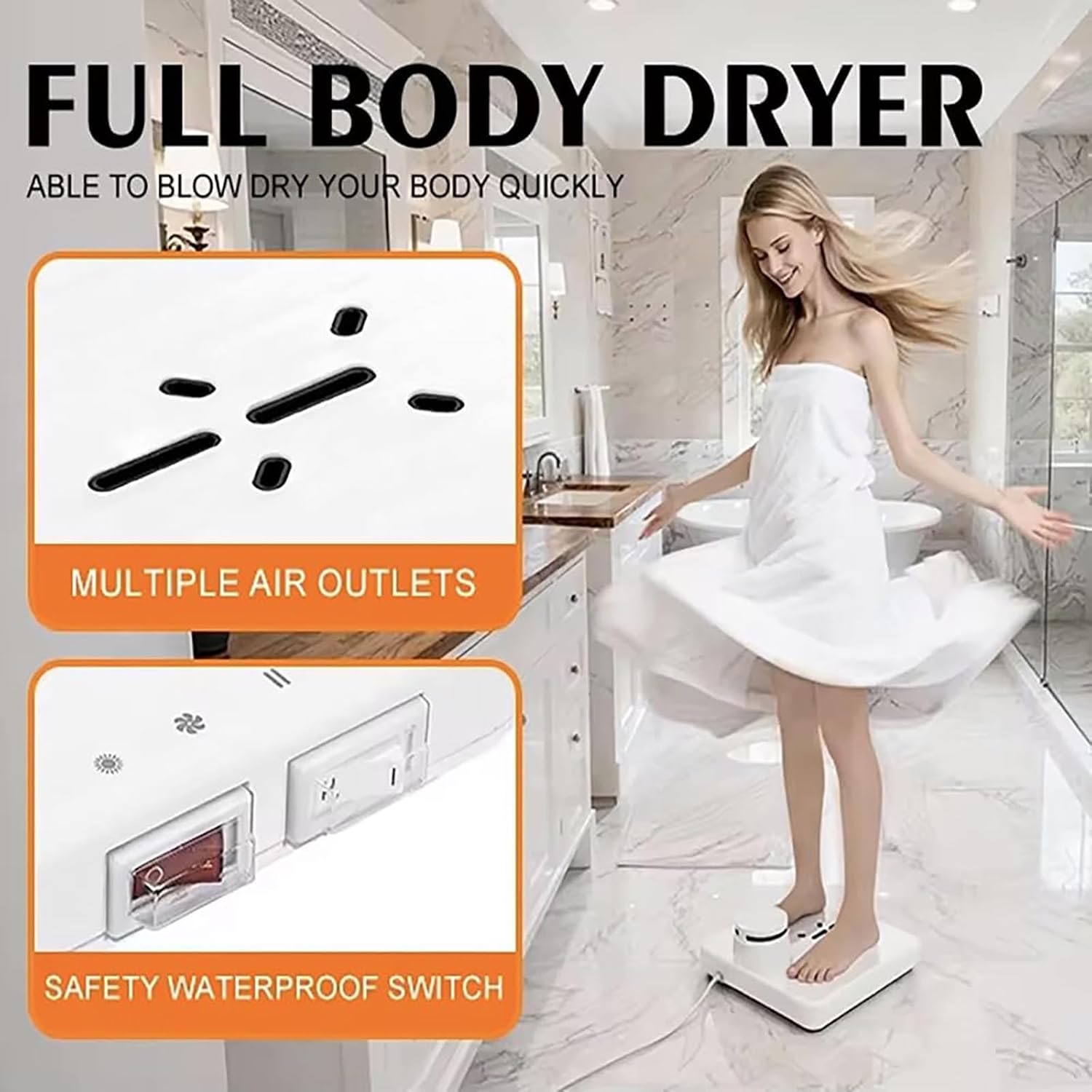 Full Body Dryer after Shower, 960W Automatic Stand-on Blow-Dryer with Constant Warm Air; Hands-Free Foot and Skin Care Blower Professional for Elderly & Family, Waterproof Grooming Heater