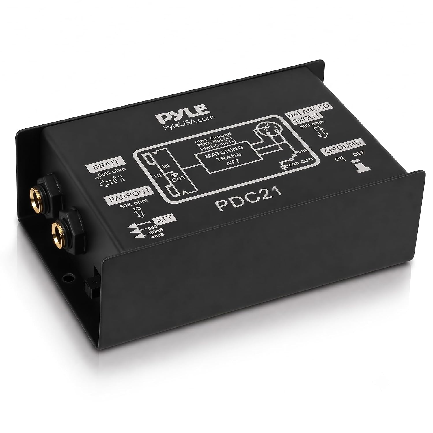 Pyle Premium Direct Injection Audio Box - 2.36" x 4.09" Passive DI Unit Hum Eliminator w/ Input Attenuator to Connect Guitar & Bass, 1/4'' Impedance Transformer Connector to Balanced & Unbalanced XLR