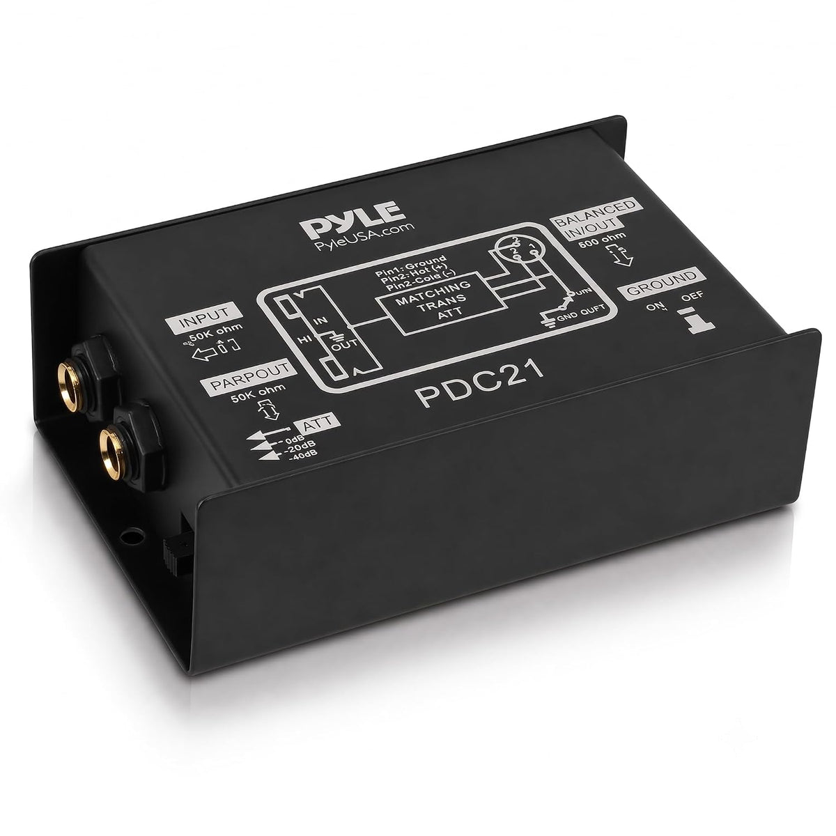 Pyle Premium Direct Injection Audio Box - 2.36" x 4.09" Passive DI Unit Hum Eliminator w/ Input Attenuator to Connect Guitar & Bass, 1/4'' Impedance Transformer Connector to Balanced & Unbalanced XLR