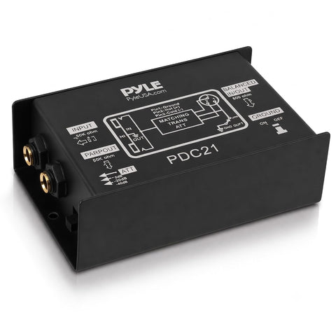 Pyle Premium Direct Injection Audio Box - 2.36" x 4.09" Passive DI Unit Hum Eliminator w/ Input Attenuator to Connect Guitar & Bass, 1/4'' Impedance Transformer Connector to Balanced & Unbalanced XLR