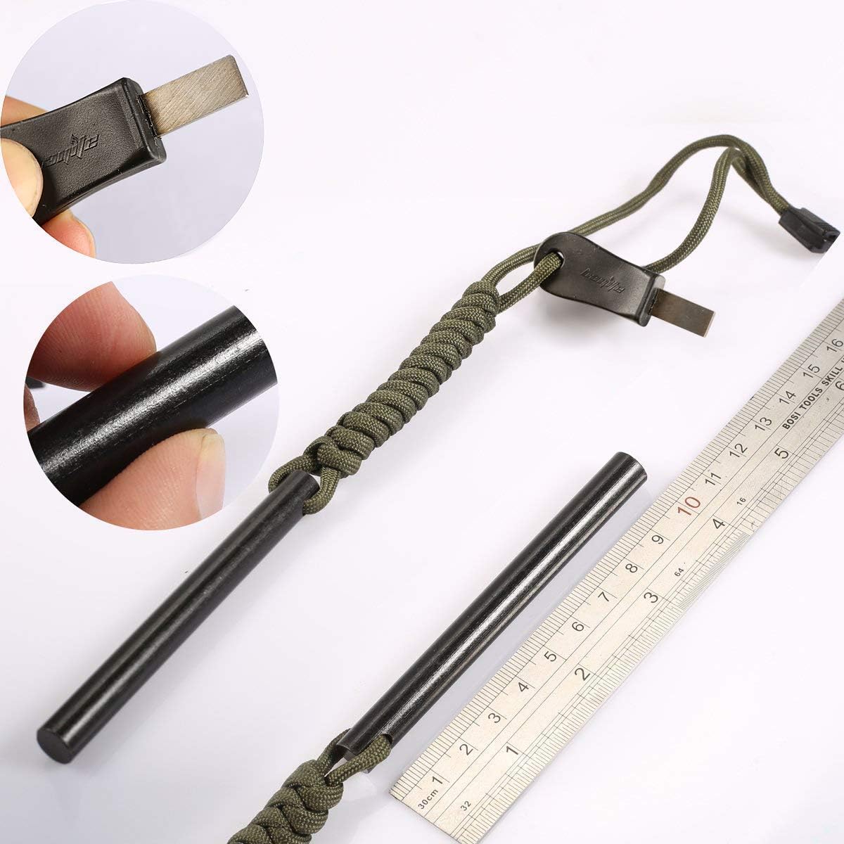 4" Survival Ferro Rod Drilled Flint Fire Starter and Striker Kit