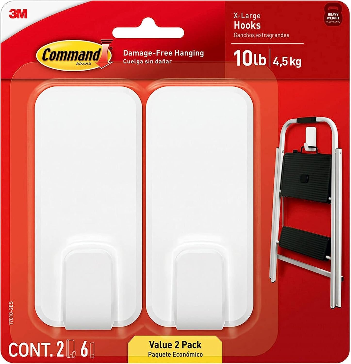 Command X-Large White Hooks, 2 Hooks, 6 Strips