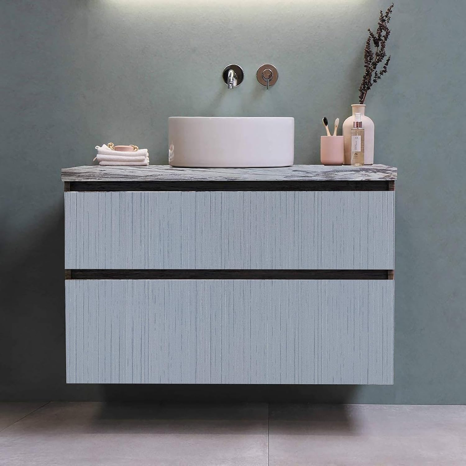 Light Blue Peel and Stick Grasscloth Texture Wallpaper 15.7"x120" Vintage Wallpaper Removable Waterproof