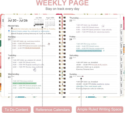 Planner 2026-2027, Weekly and Monthly Academic Year Calendar Planner, July 2026 - June 2027, Daily Agenda Book for Office School Supplies, A5(6.3'' x 8.5'')