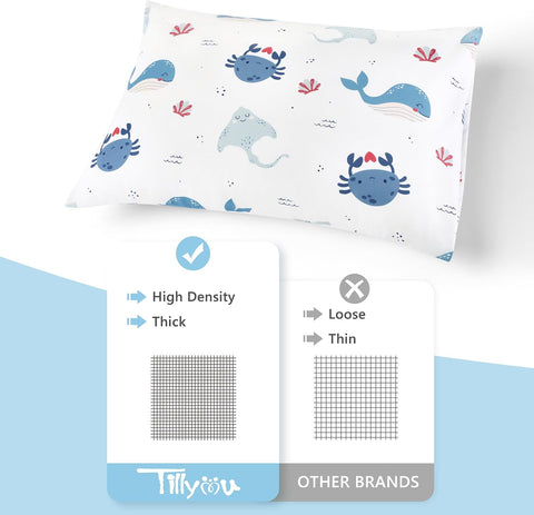 TILLYOU Toddler Pillowcase 2 Pack with Envelope Closure,13" x 18" Silky Soft Microfiber Travel Kids Pillowcase for Boys and Girls, Beach Time Turtle&Manta Ray