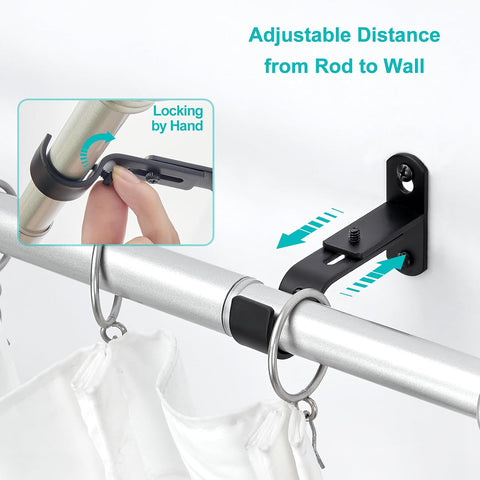 Adjustable Curtain Rod Brackets, Metal Window Drapery Rod Hanger Holders Hooks for 1 inch Rods (Black, Set of 2)