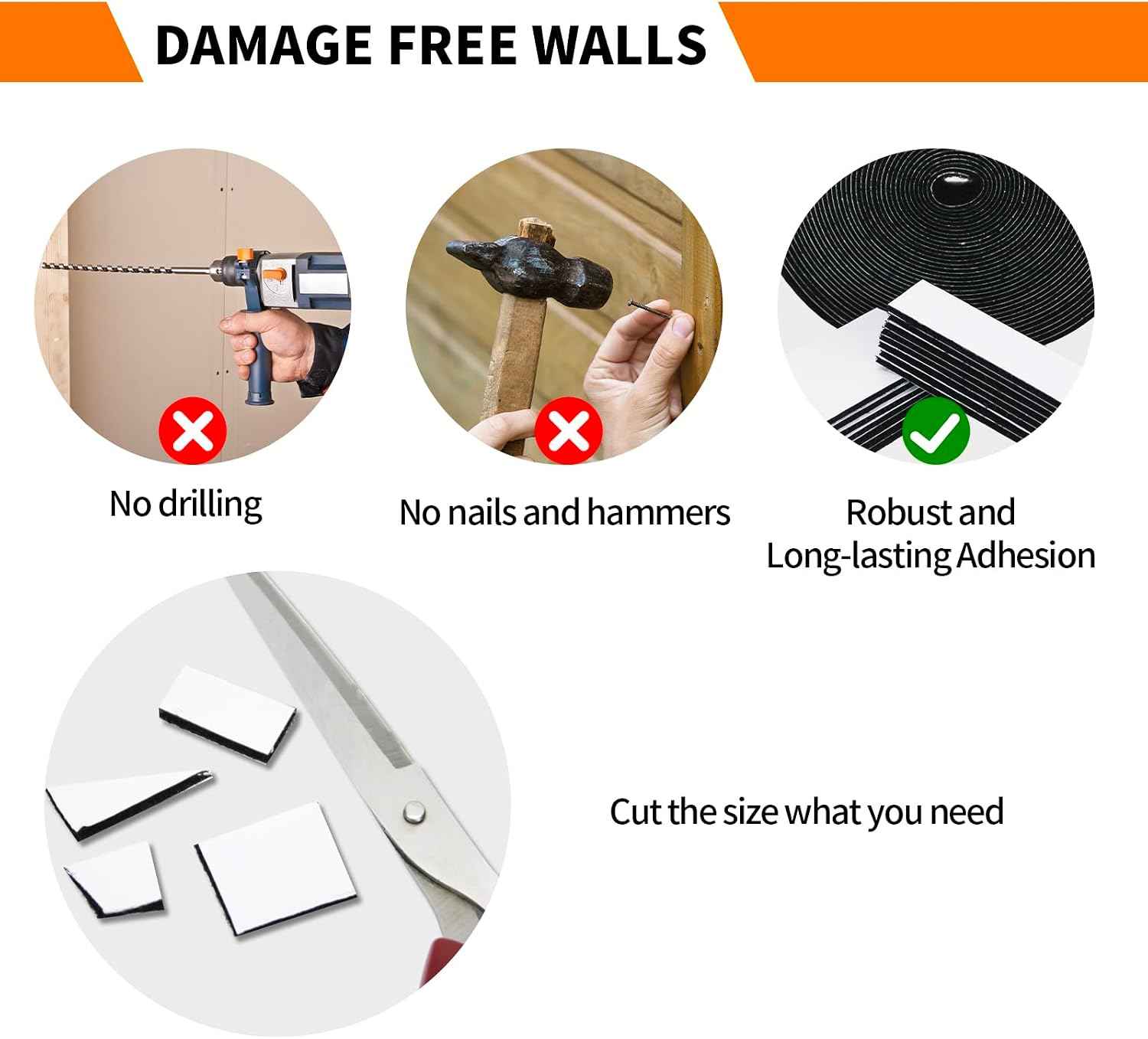 20Pack Hook Loop Tape Heavy Duty, 1x4inch Double Sided Fastener Mounting Strips Reusable Strong Adhesive Interlocking Mounting Tape for Fabric Home Carpet Rug Poster