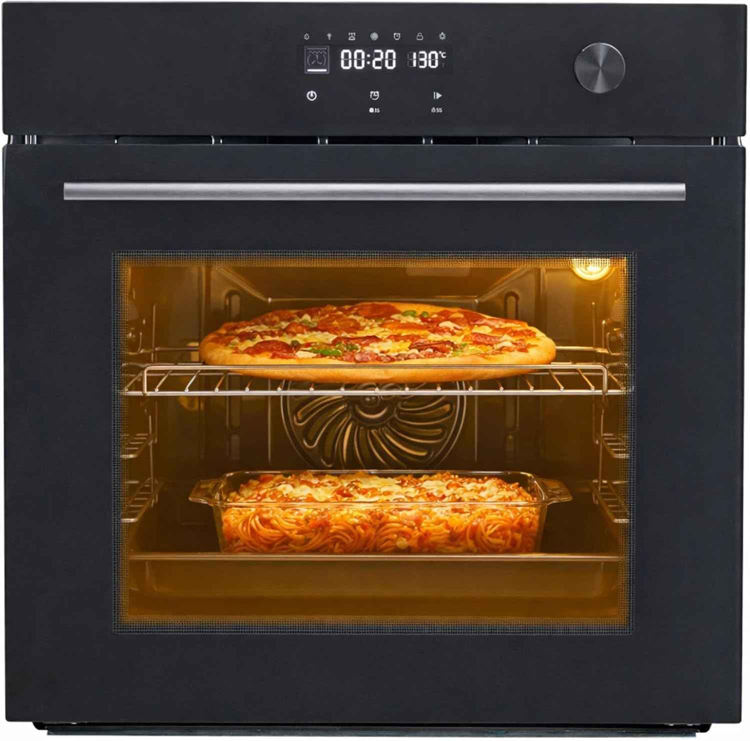24" Electric Single Wall Oven - Food-grade Enamel Cavity, 8 Cooking Functions, 3000W 3D Convection Heat, 2.3 Cu.Ft Stainless Steel with Stepless Temp Control & Touch Control (Black)