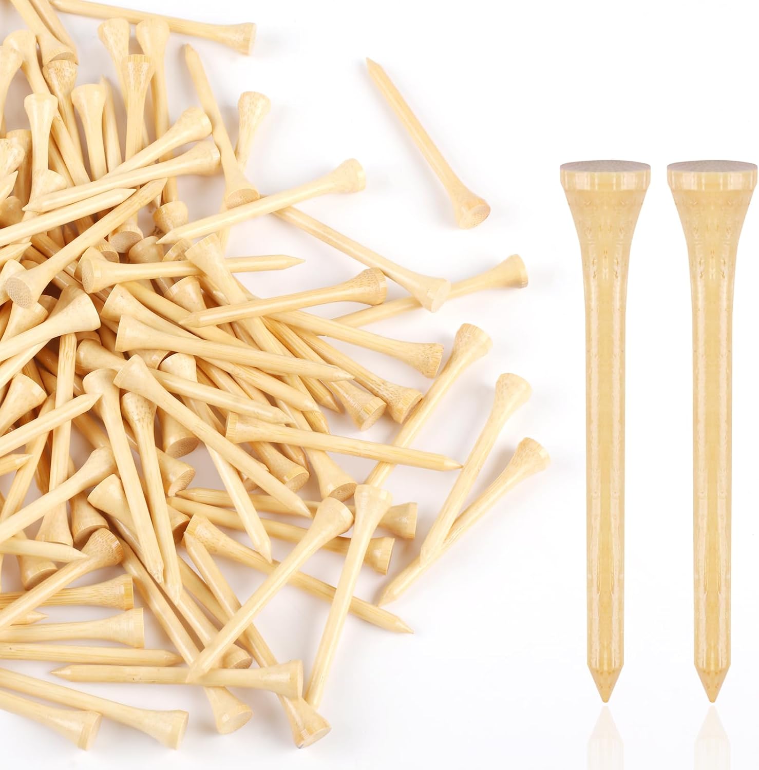Guirnd 150PCS Professional Wooden Golf Tees 2 3/4 inch Biodegradable Bamboo Golf Tees, Stable and Reliable, Available in Natural Color