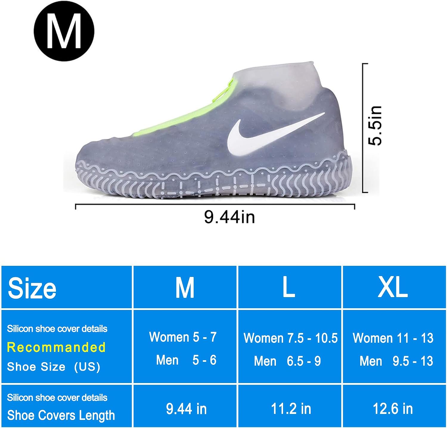 Shiwely Silicone Waterproof Shoe Covers, Upgrade Reusable Overshoes with Zipper, Resistant Rain Boots Non-Slip Washable Protection for Women, Men (M (Women 5-7, Men 5-6), White)
