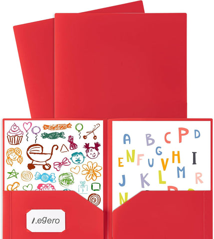 Aegero Plastic Folders with Pockets (7 Pack, Rosered)