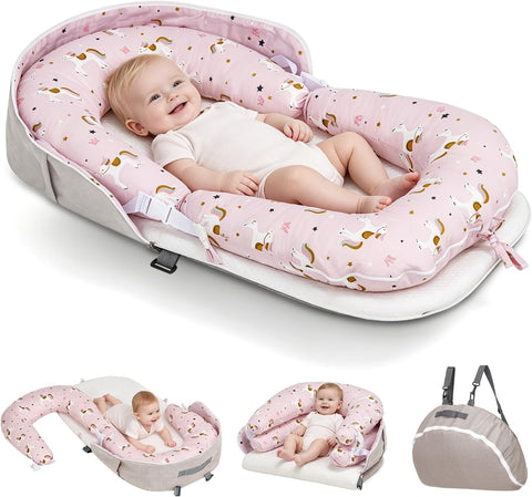 4-in-1 Baby Lounger for Newborns 0-24 Months, Portable & Foldable
