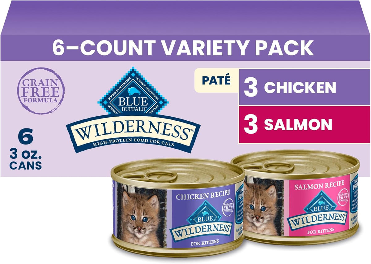 Blue Buffalo Wilderness Variety Pack Kitten Paté Wet Cat Food, 3 oz, 6 ct