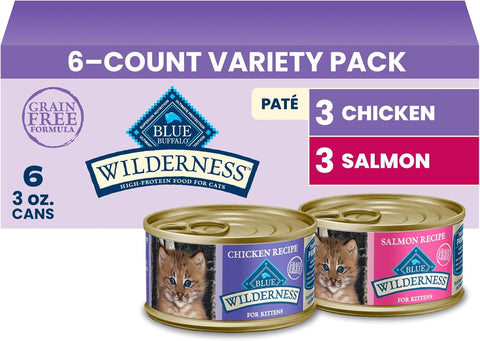 Blue Buffalo Wilderness Variety Pack Kitten Paté Wet Cat Food, 3 oz, 6 ct
