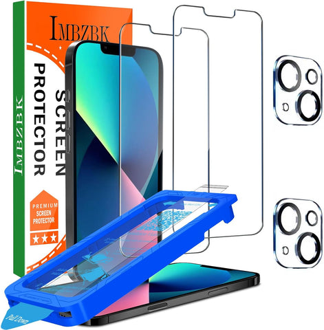 IMBZBK for iPhone 13 Screen Protector, 9H+ Tempered Glass, 2+2 Pack