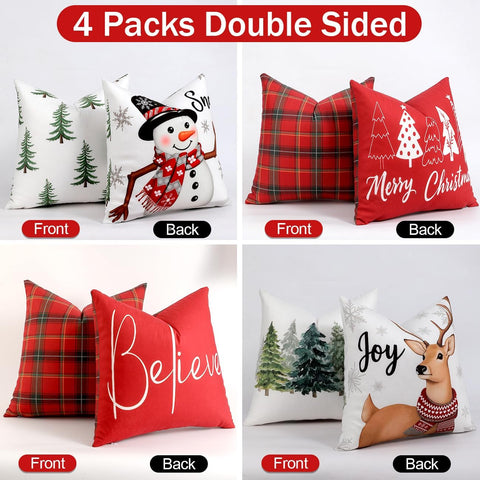 TOYPOPOR Christmas Pillow Covers 16x16 4Pcs Double‑Sided Winter Home Decor