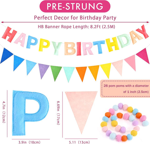 CANREVEL 3 PCS Pre-Strung 3D Happy Birthday Banner Decorations, Pastel