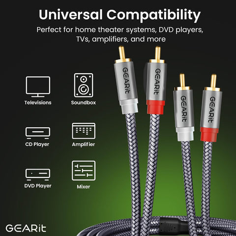 GEARit RCA Cables 25 ft, RCA Cables Car Audio with Dual Shielding & Gold-Plated Connectors, RCA Cable for Subwoofer Cable, Hi-Fi System, Amplifier, Active Speakers, Gaming Consoles