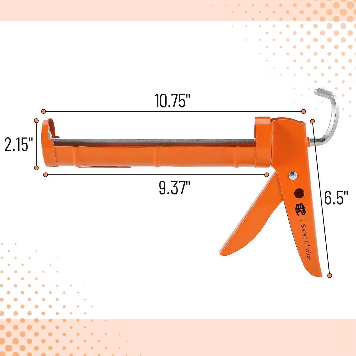 Bates- Caulking Gun, 10:1 Thrust Ratio, Orange, No Drip Sealant Gun