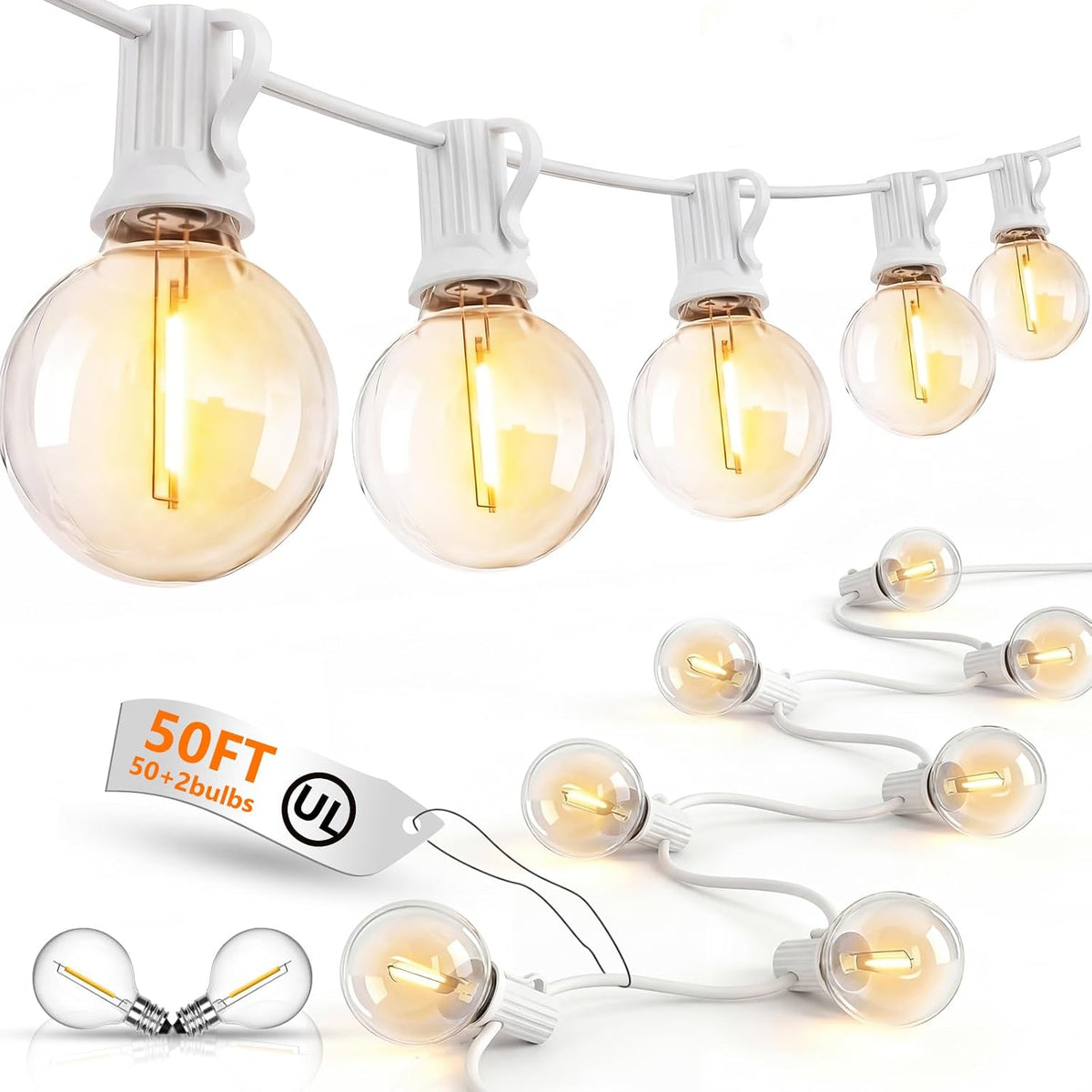 GOOTHY LED Outdoor String Lights Waterproof, 50Ft G40 Globe Patio Light Plug in with 52 Shatterproof Bulbs, Hanging Outdoor Lights for Backyard Garden Bistro Balcony Party Wedding Decor, White Wire
