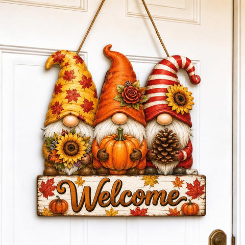 Fall Gnome Decor, Interchangeable Gnome Welcome Sign for Front Door