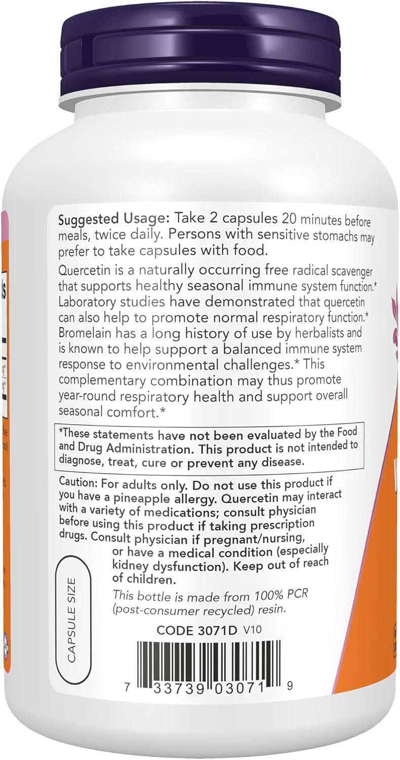 NOW Foods Supplements, Quercetin with Bromelain, Balanced Immune System*, 240 Veg Capsules