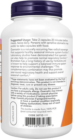 NOW Foods Supplements, Quercetin with Bromelain, Balanced Immune System*, 240 Veg Capsules