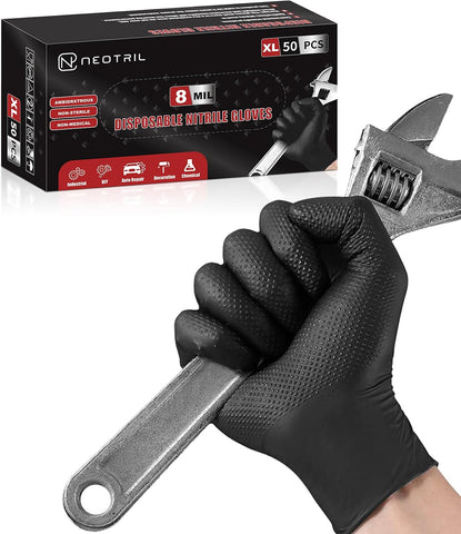 NEOTRIL 8 Mil Heavy Duty Disposable Nitrile Gloves with Diamond Texture Grip Rubber Gloves Latex & Powder Free