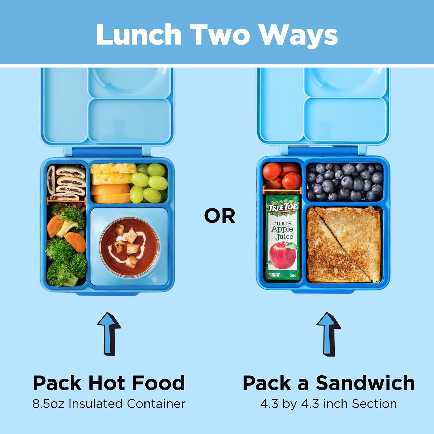 Omie OmieBox Kids Insulated Leakproof Bento Lunch Box with Food Jar (Blue Sky) (Pack of 2)