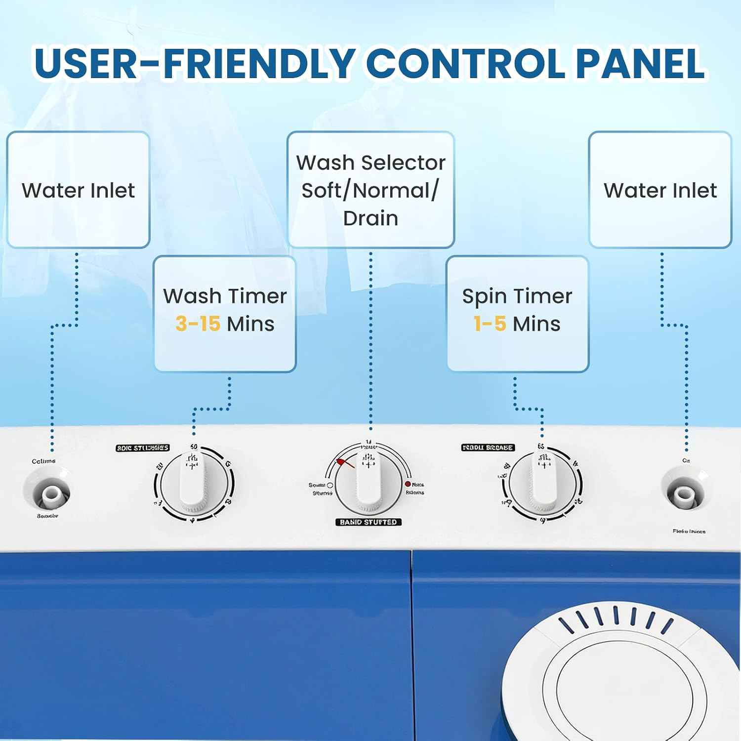 Zynkez Portable Washing Machine, 30Lbs Twin Tub Washer and Dryer Combo with Built-in Drain Pump, 18Lbs Washer & 12Lbs Spinner, Semi-Automatic Washer and Spinner Combo for Apartments, RVs, Dorms