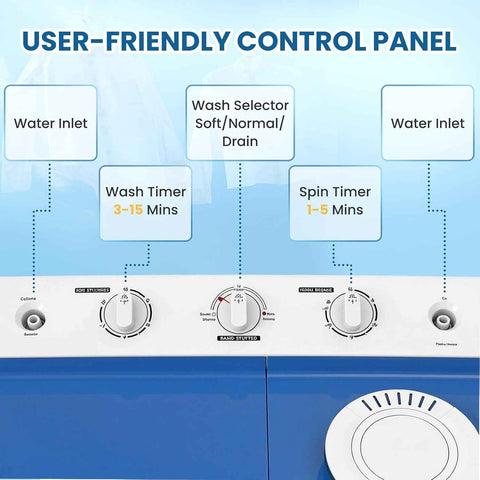 Zynkez Portable Washing Machine, 30Lbs Twin Tub Washer and Dryer Combo with Built-in Drain Pump, 18Lbs Washer & 12Lbs Spinner, Semi-Automatic Washer and Spinner Combo for Apartments, RVs, Dorms