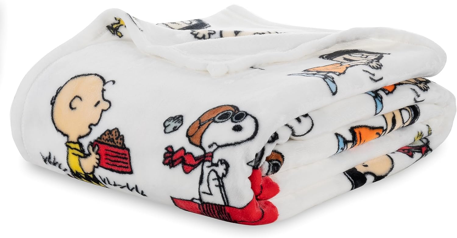 Berkshire Blanket Peanuts® VelvetLoft® Cute Character Snoopy Plush Blanket,Peanuts Stripe Multi,Twin 60 in x 90 in (Official Peanuts® Product)