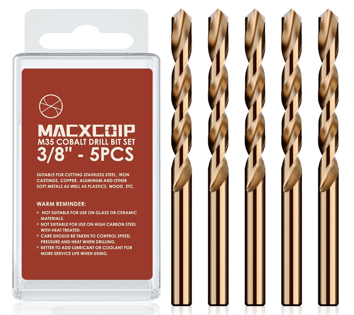 3/8"(5pcs) Cobalt Drill Bit Set M35 HSS Jobber Length