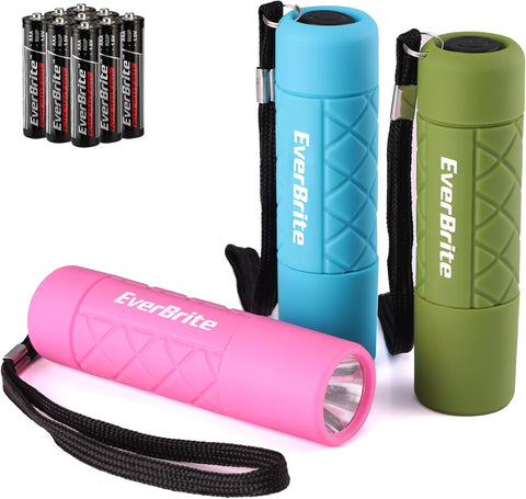EverBrite 3-Pack Mini LED Flashlights with 9 AAA Batteries & Lanyards