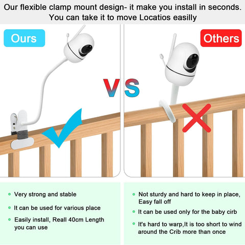 Baby Monitor Mount Compatible with HelloBaby HB6550/HB65/HB66/HB248,ANMEATE SM935E Baby Monitor Camera 15.7 inches Flexible Clip Clamp Mount Long Gooseneck Arm, Baby Monitors Holder Without Tools