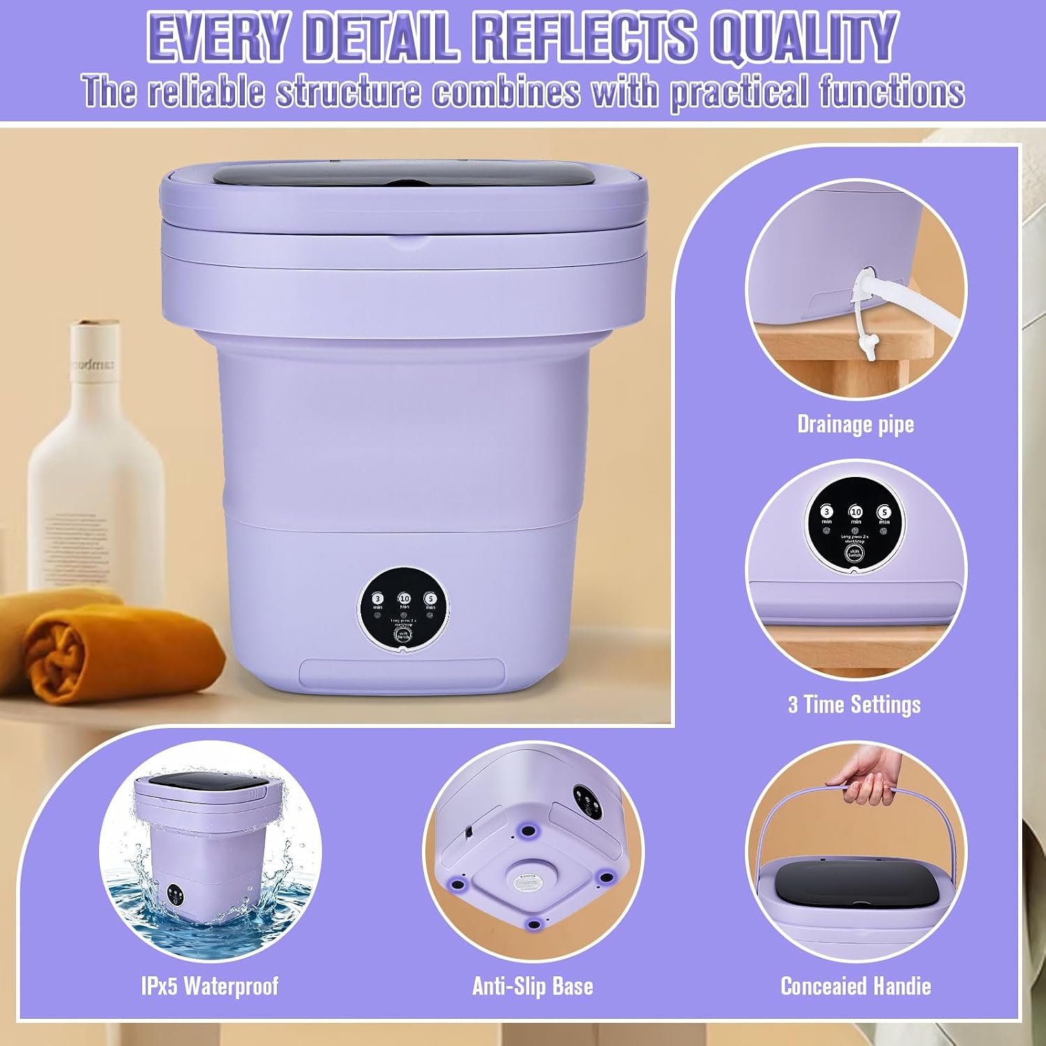 Mini Washing Machine 16L Foldable Small Washer for Underwear, Socks, Baby Clothes - 3 Cleaning Modes with Spin Dryer Basket Ideal for Apartment, RV, Travel, Dorm