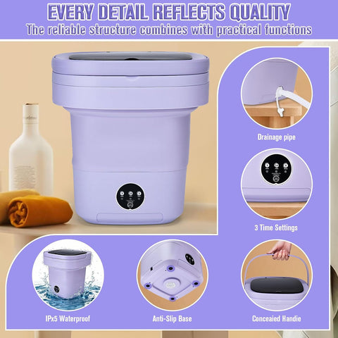 Mini Washing Machine 16L Foldable Small Washer for Underwear, Socks, Baby Clothes - 3 Cleaning Modes with Spin Dryer Basket Ideal for Apartment, RV, Travel, Dorm